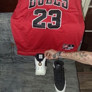 Jordan Red Basketball Jersey with Black and White Accents
